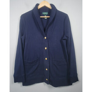 Lauren Ralph Lauren Cardigan Women S Cotton Sweater Gold Crest Button Navy Blue